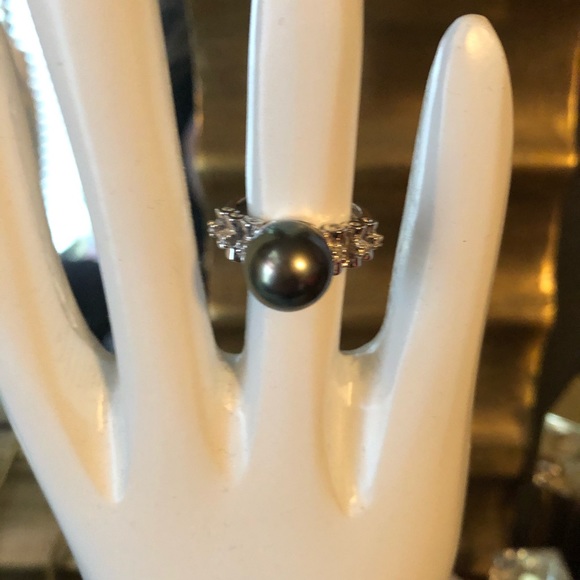 Tahitian Black Pearl & Diamond Ring - Picture 3 of 4